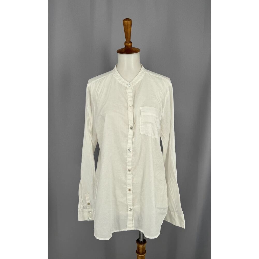 Eileen Fisher Tunic Womens Medium White Organic Cotton Button Front Shirt